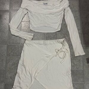 Cream Wrap Midi Skirt with Tie Front